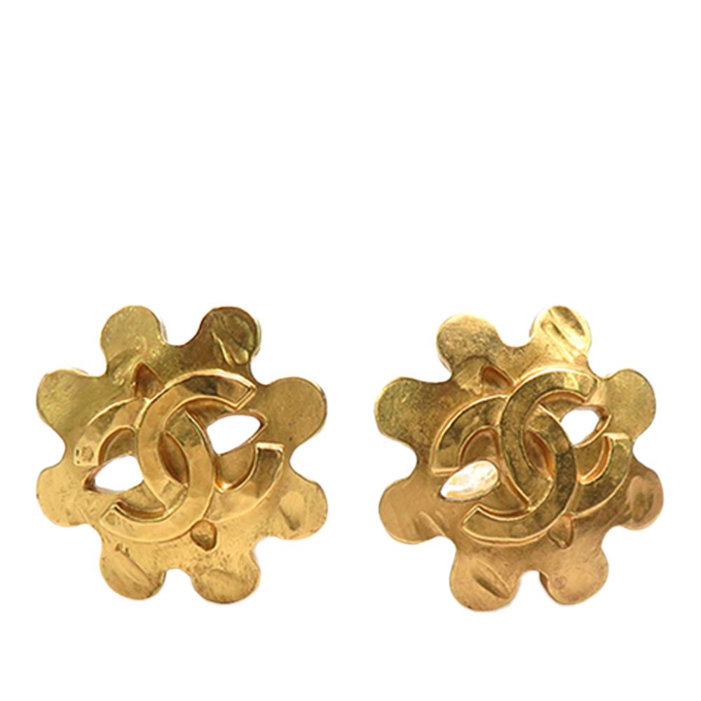 Pre-Loved Chanel CC Gold Plated Flower Clip On Earrings